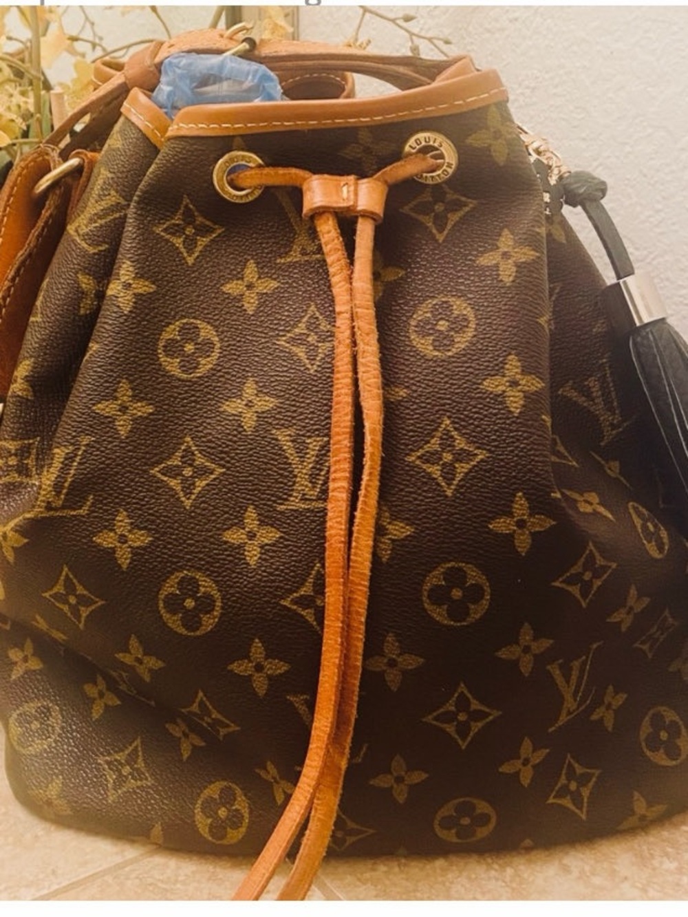 Louis Vuitton Monogram Drawstring Bucket Bag in Brown and Tan